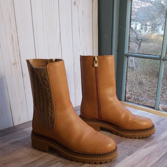 Sam & Libby Tan Womens Scarlett Sweater Heeled Chelsea Bootie Size 7.5 - Picture 4 of 6